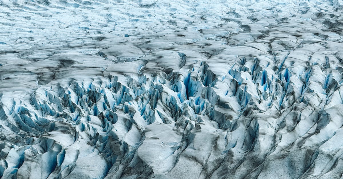Aerial view of glacier ice formations in the Magallanes region of Chilean Patagonia