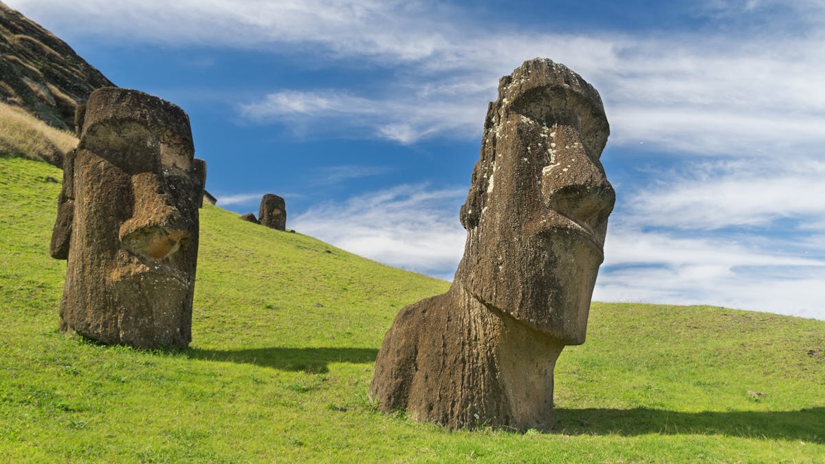 Majestic Moai statues on Easter Island with clear blue skies