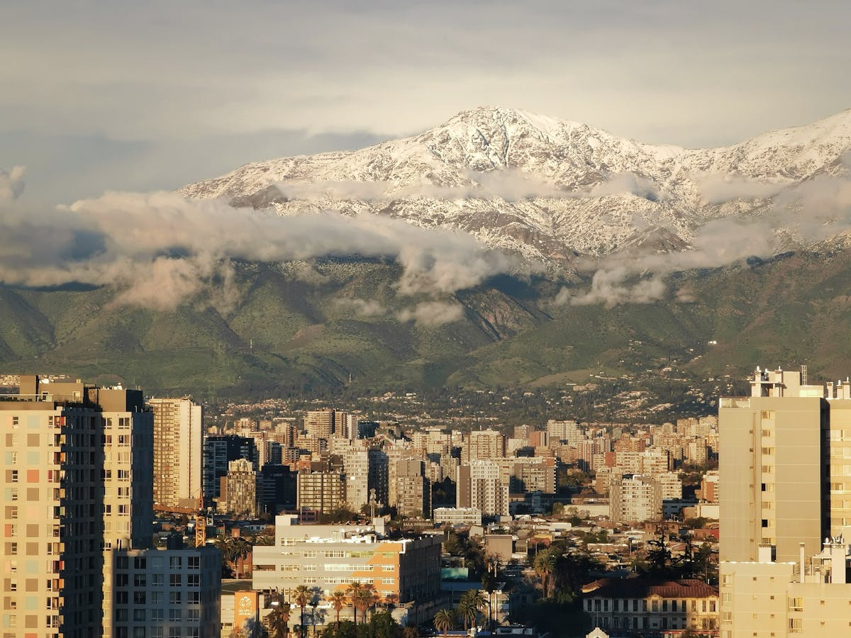 Santiago skyline with the Andes Mountains in the background from an elevated viewpoint