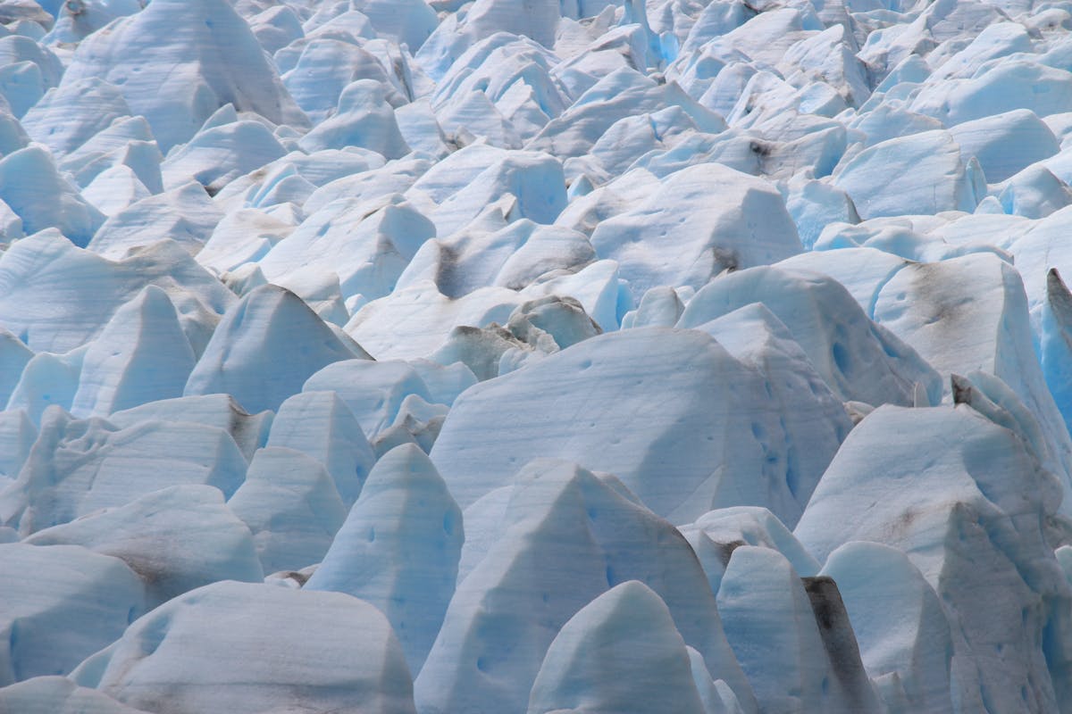 Close-up of Chilean glacier formations showing icy blue textures
