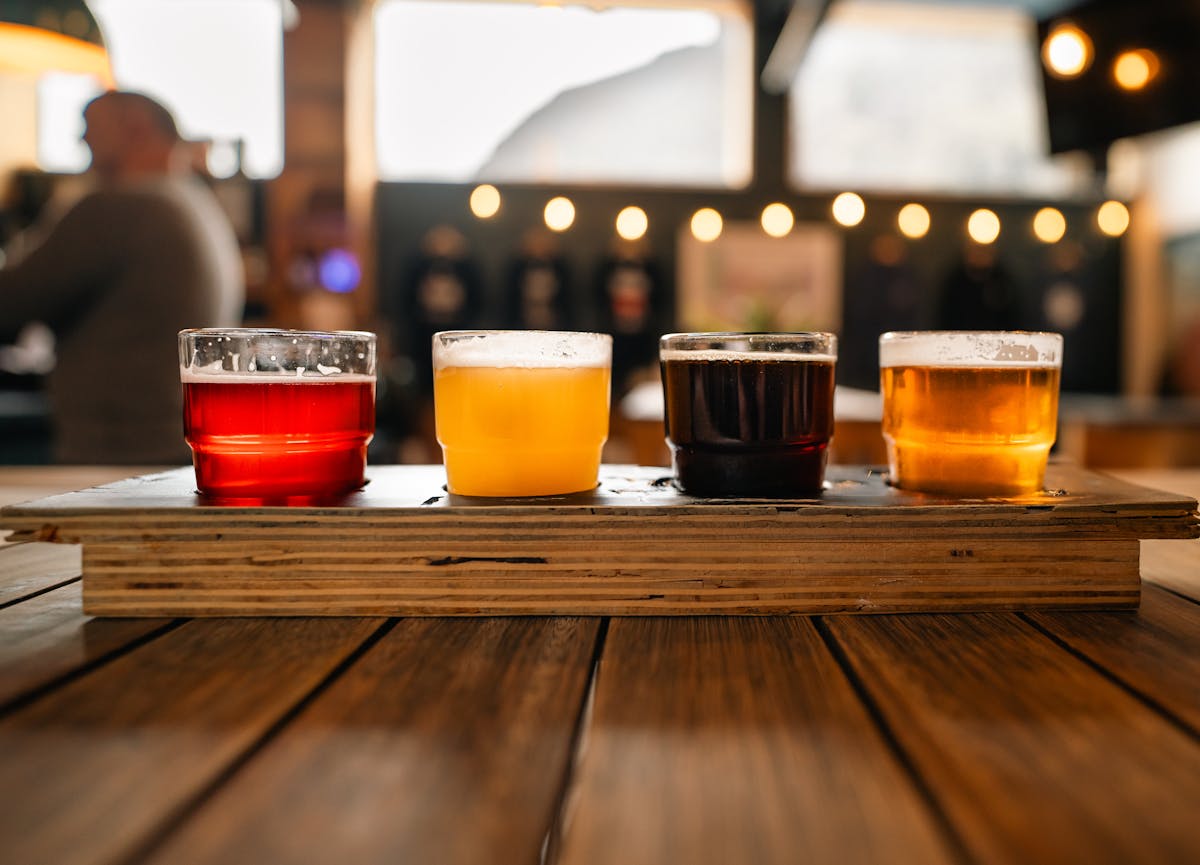 Selection of craft beers in a rustic pub setting
