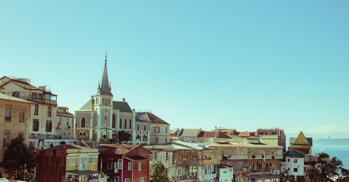 Colorful houses cascading down hillsides to the Pacific Ocean in Valparaiso Chile