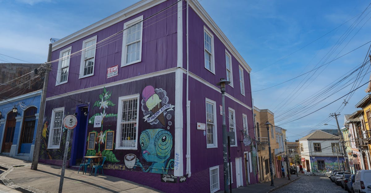 Large colorful mural covering entire building facade in Valparaiso